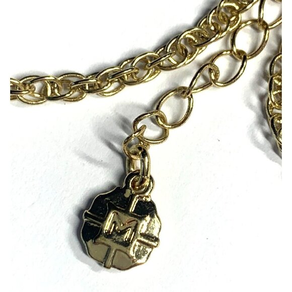 Monet Faux Gem Orange Floral Princess Necklace On Gold Tone Chain 7" Drop - Picture 4 of 10